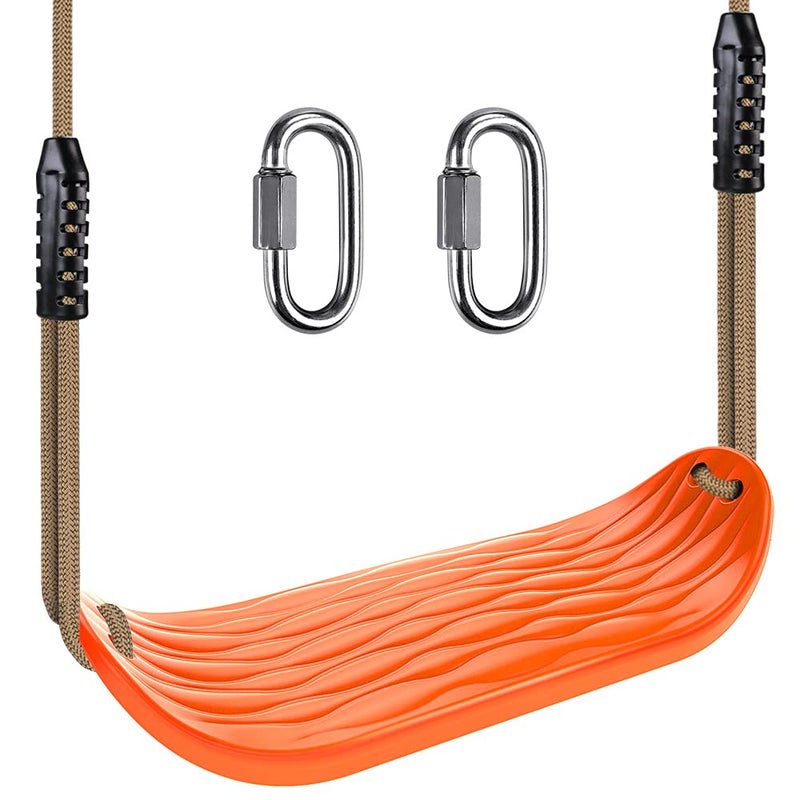 BeneLabel Non-Slip Swing Seat with Adjustable Rope and Carabiners - Heavy Duty Playground Swing Set Accessories for Kids and Adults - 220LB Capacity - Orange - Image 1